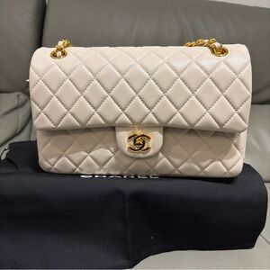 Chanel Beige Quilted Shoulder Bag with Gold Hardware